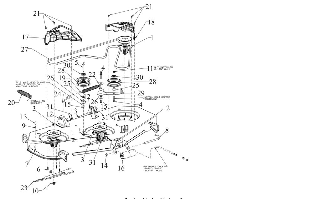 Deck Diagram and Parts List for XT1-ST54KH (13BQA2CA010)(2020) Cub Cadet Lawn Tractor